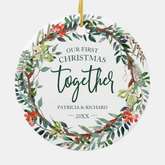 Onze eerste kerst samen met Rustic Wreatc keramiek Keramisch Ornament (Achterkant)