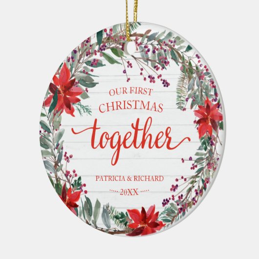 Onze eerste kerst samen met Rustic Wreatc keramiek Keramisch Ornament (Links)