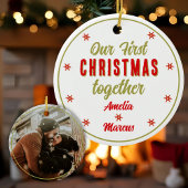 Onze eerste kerst samen met sneeuwvlokken keramisch ornament