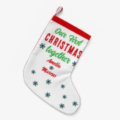 Onze eerste kerst samen met sneeuwvlokken kleine kerstsok (Voorkant (Hangend))