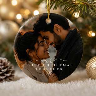Onze eerste kerst samen moderne koppel foto keramisch ornament