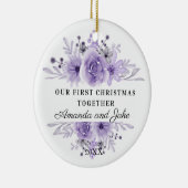 Onze eerste kerst samen Paarse bloemen Keramisch Ornament (Rechts)
