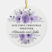 Onze eerste kerst samen Paarse bloemen Keramisch Ornament (Voorkant)