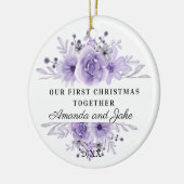 Onze eerste kerst samen Paarse bloemen Keramisch Ornament (Links)