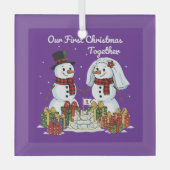 Onze eerste kerst samen | Pasgetrouwd sneeuwmannet Glas Ornament (Voorkant)