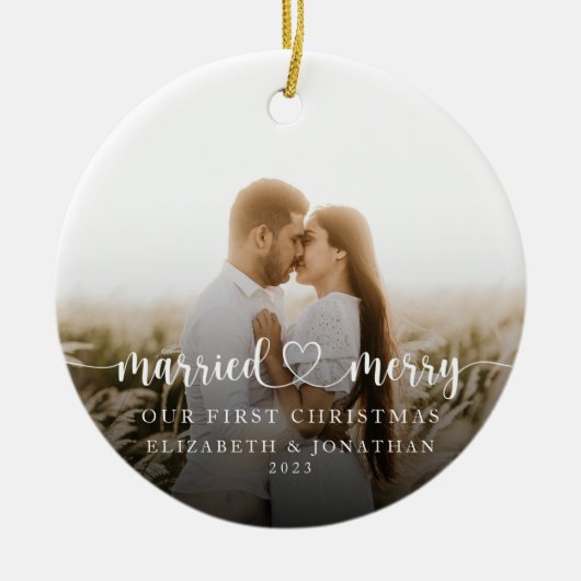 Onze eerste kerst samen Passen getrouwd Foto Keramisch Ornament (Voorkant)