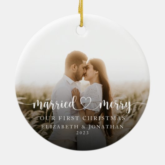 Onze eerste kerst samen Passen getrouwd Foto Keramisch Ornament (Achterkant)