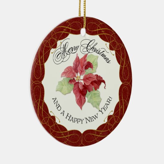 Onze eerste kerst samen Poinsettia Custom Keramisch Ornament (Rechts)