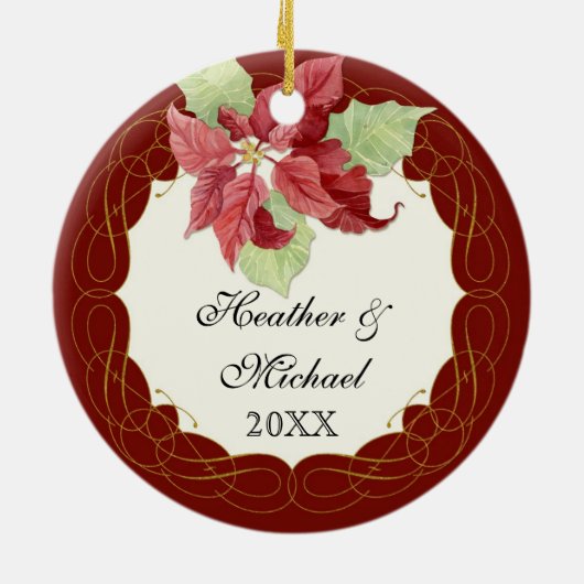 Onze eerste kerst samen Poinsettia Custom Keramisch Ornament (Achterkant)