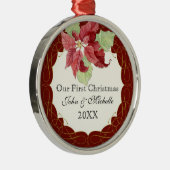 Onze eerste kerst samen Poinsettia personaliseren Metalen Ornament (Rechts)