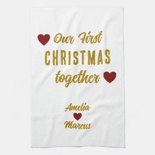 Onze eerste kerst samen Red Hearts Theedoek