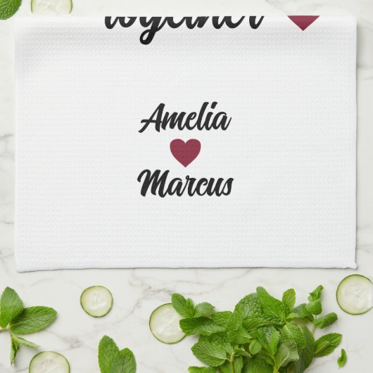 Onze eerste kerst samen Red Hearts Theedoek (Gevouwen)