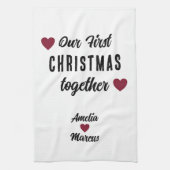 Onze eerste kerst samen Red Hearts Theedoek (Verticaal)