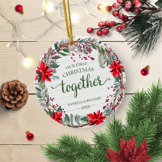 Onze eerste kerst samen roestige krans keramisch ornament