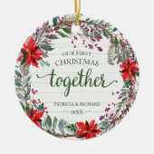 Onze eerste kerst samen roestige krans keramisch ornament (Voorkant)