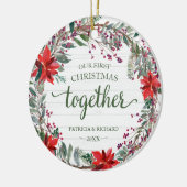 Onze eerste kerst samen roestige krans keramisch ornament (Links)