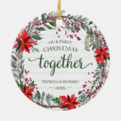 Onze eerste kerst samen roestige krans keramisch ornament (Achterkant)