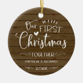 Onze eerste kerst samen Rustic Chic Boerderij Keramisch Ornament (Voorkant)