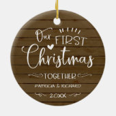 Onze eerste kerst samen Rustic Chic Boerderij Keramisch Ornament (Achterkant)