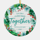 Onze eerste kerst samen Rustic krans Koppel Keramisch Ornament (Voorkant)