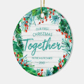 Onze eerste kerst samen Rustic krans Koppel Keramisch Ornament (Links)