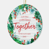 Onze eerste kerst samen Rustic krans Koppel Keramisch Ornament (Links)
