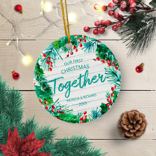 Onze eerste kerst samen Rustic krans Koppel Keramisch Ornament