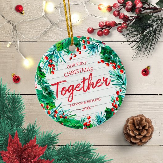 Onze eerste kerst samen Rustic krans Koppel Keramisch Ornament