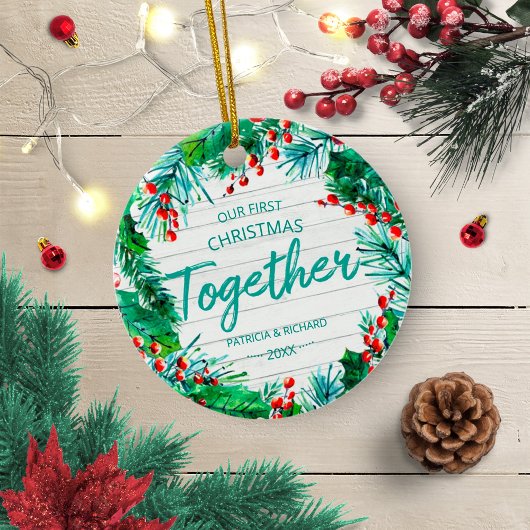 Onze eerste kerst samen Rustic krans Koppel Keramisch Ornament