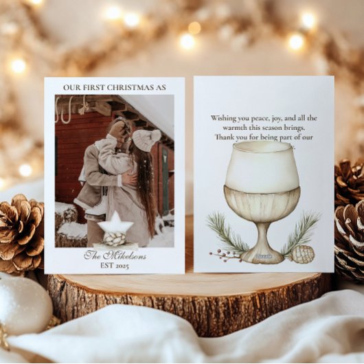 Onze eerste kerst samen rustieke foto feestdagenkaart