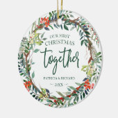 Onze Eerste Kerst Samen Rustieke Krans Keramiek Keramisch Ornament (Links)