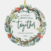 Onze Eerste Kerst Samen Rustieke Krans Keramiek Keramisch Ornament (Achterkant)