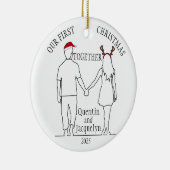 Onze eerste kerst samen Santa Hat & Antlers Keramisch Ornament (Rechts)