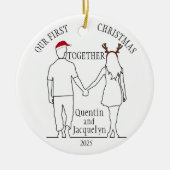 Onze eerste kerst samen Santa Hat & Antlers Keramisch Ornament (Voorkant)