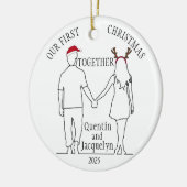 Onze eerste kerst samen Santa Hat & Antlers Keramisch Ornament (Links)