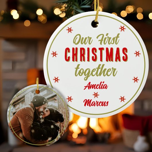 Onze Eerste Kerst Samen Sneeuwvlokken Keramisch Ornament