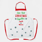 Onze eerste kerst samen sneeuwvlokken paar schort (Voorkant)
