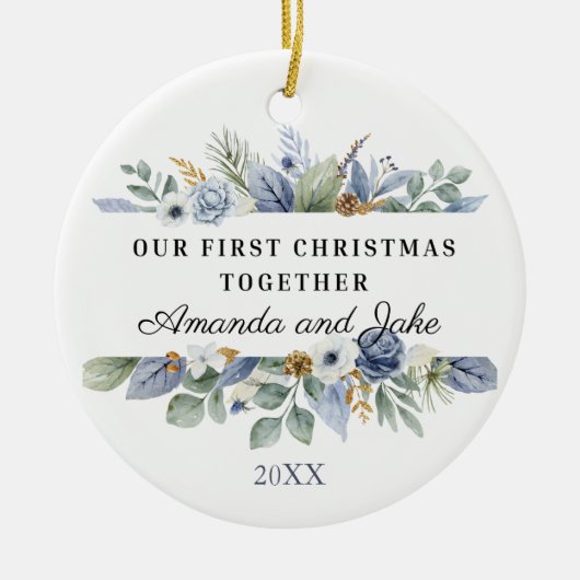 Onze eerste kerst samen Waterverf groen Keramisch Ornament (Voorkant)