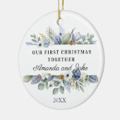 Onze eerste kerst samen Waterverf groen Keramisch Ornament (Links)