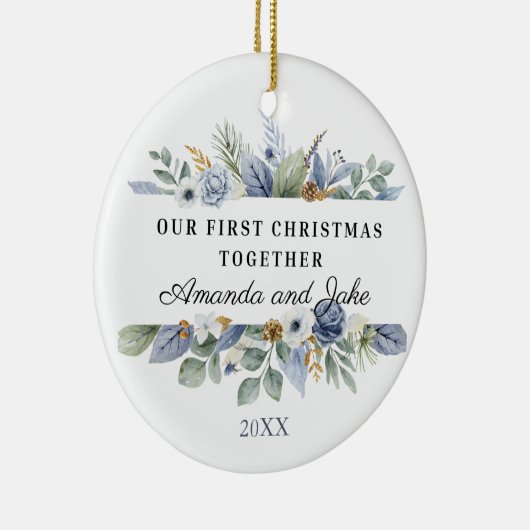 Onze Eerste Kerst Samen Waterverf Groene Tinten Keramisch Ornament (Rechts)