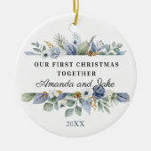 Onze Eerste Kerst Samen Waterverf Groene Tinten Keramisch Ornament (Voorkant)