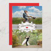 Onze eerste kerst samen Zilveren lint 2-foto Feestdagenkaart (Voorkant / Achterkant)