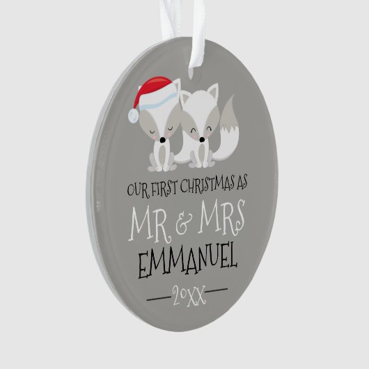 Onze eerste kerst Schattigee Arctic Fox gepersonal Ornament (voorkant)