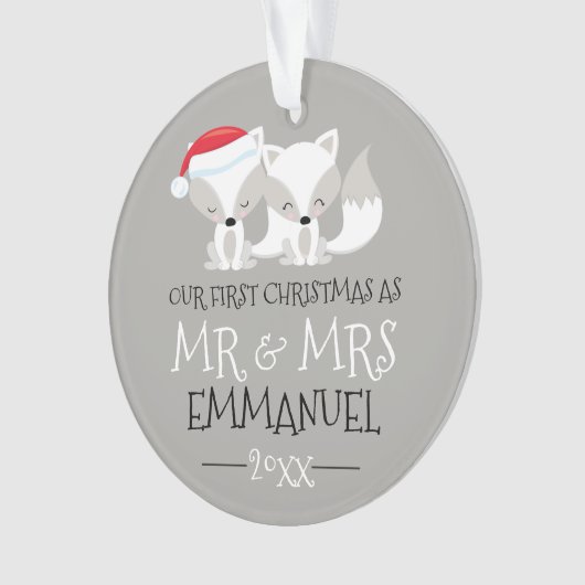 Onze eerste kerst Schattigee Arctic Fox gepersonal Ornament (voorkant)