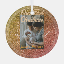 Onze eerste kerst sinaasappel rode glitters foto j