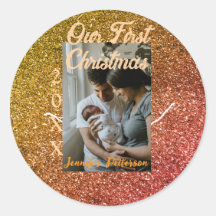 Onze eerste kerst sinaasappel rode glitters foto j