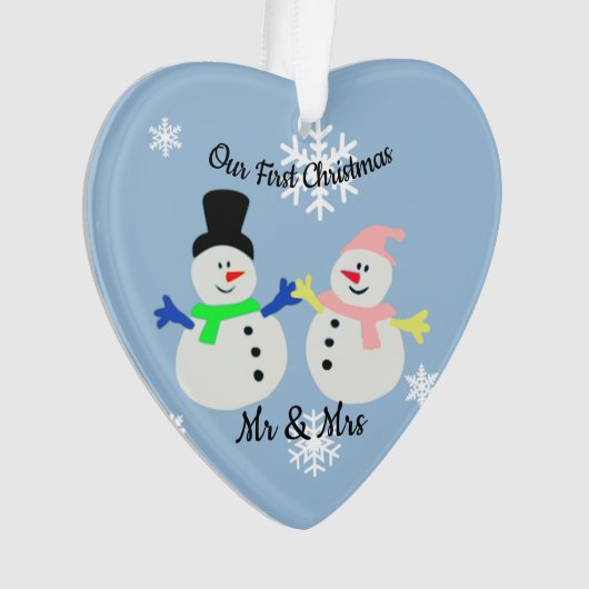 Onze eerste kerst sneeuw paar hart Ornament (voorkant)