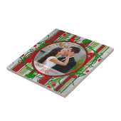 Onze eerste kerst snoep Cane Stripes Foto Lijst Tegeltje (Zijkant)