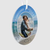 Onze eerste kerst strand harten foto koppels ornament (voorkant)