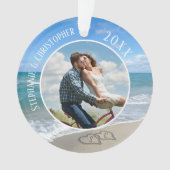 Onze eerste kerst strand harten foto koppels ornament (voorkant)